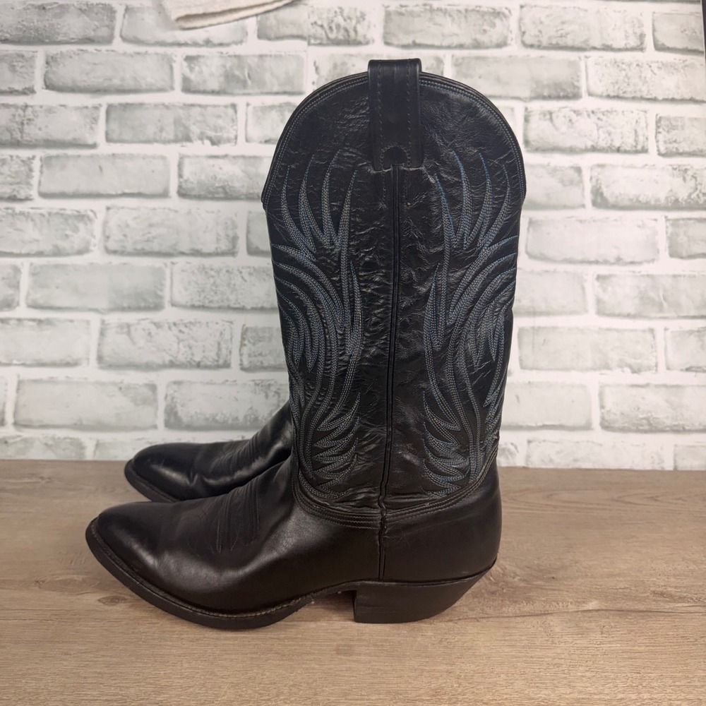 Nocona Cowboy Boots Western Leather Blue Stitching Black Mens 10.5